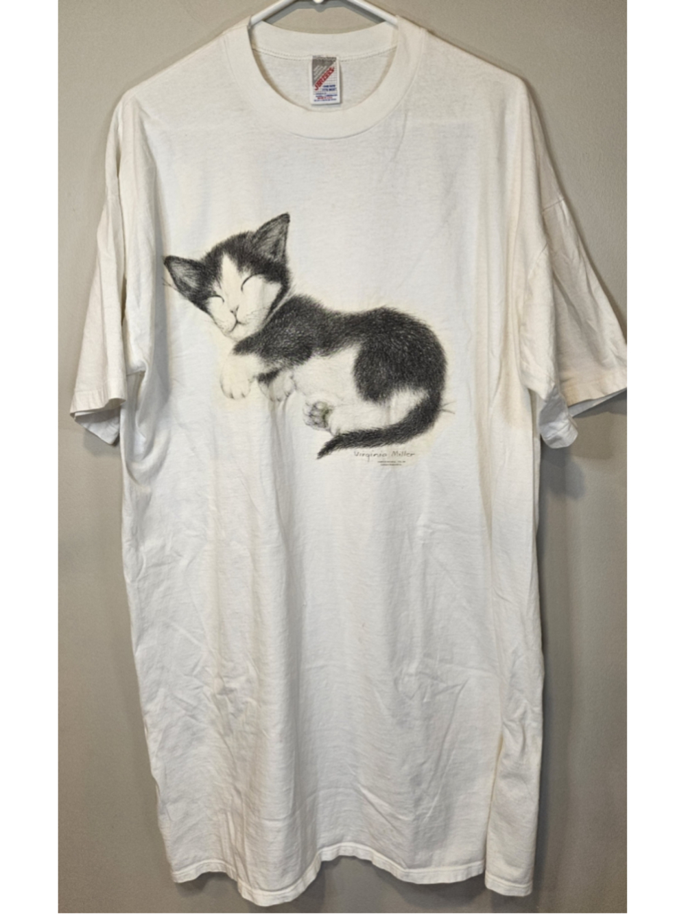 Vintage 90s Virginia Miller Cat T Shirt Jerzees USA Jonah's Workshop XL